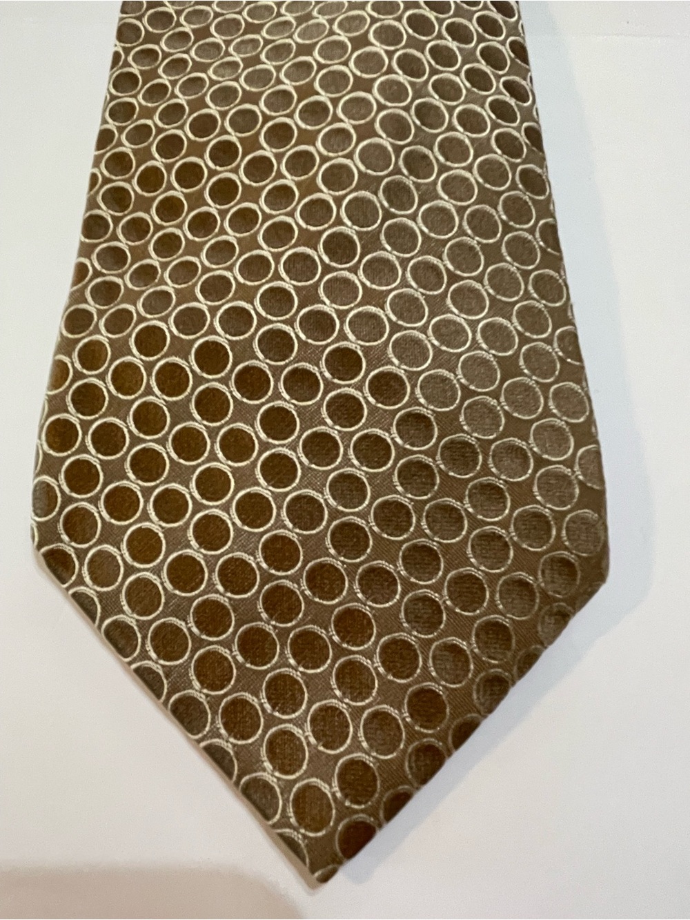 Ike Behar New York 100% Silk Tie Gold Tan Circle Geometric Pattern